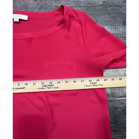 Ann Taylor LOFT Size M Solid Hot Pink Long Sleeve Boat Neck Pullover Blouse - Picture 10 of 11